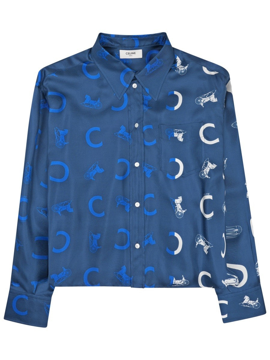 Celine Women's Camicia Corta in Twill DI Seta Blue