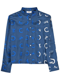 Celine Women's Camicia Corta in Twill DI Seta Blue