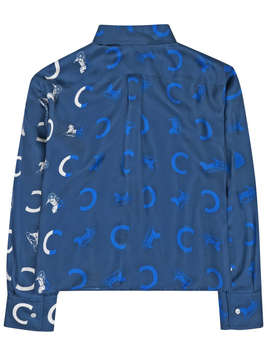 Celine Women's Camicia Corta in Twill DI Seta Blue