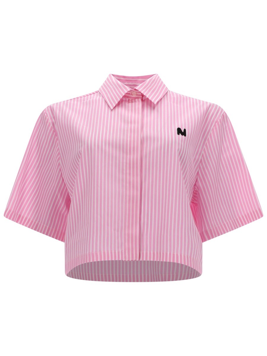 MSGM Women's Camicia Crop Con Blue