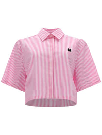 MSGM Women's Camicia Crop Con Blue