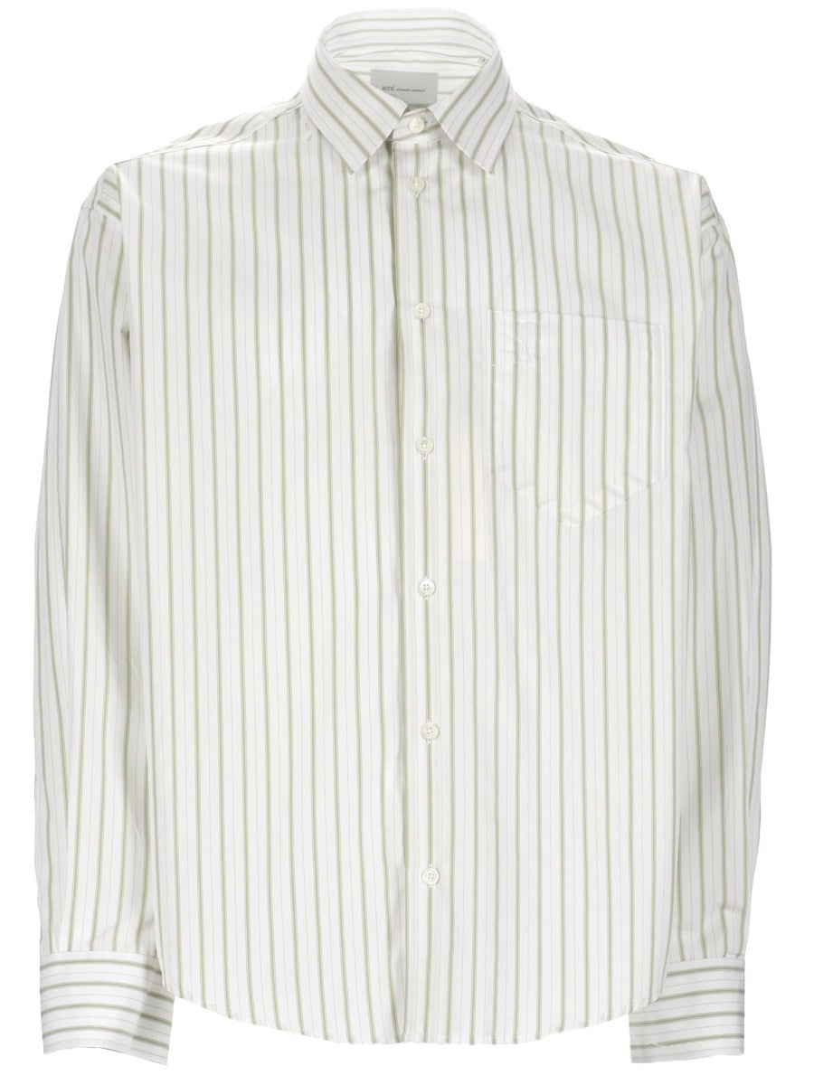 Ami Paris Unisex Camicia in Cotone Righe White