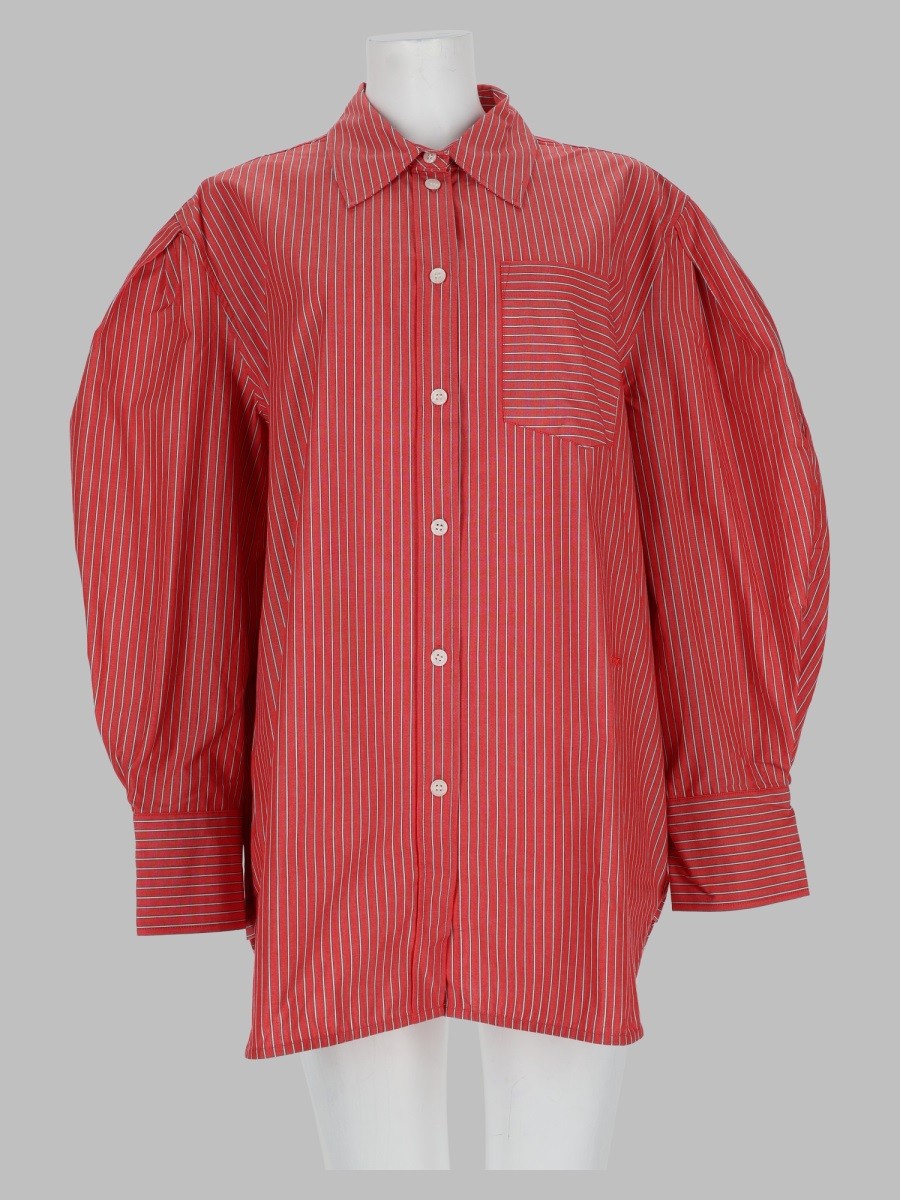 Ganni Women's Camicia in Cotone Righe Red