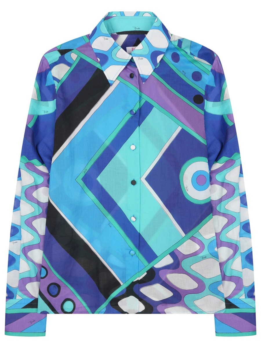 Pucci Women's Camicia in Cotone Con Stampa Vivara Blue