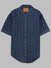 Marine Serre Men's Camicia in Denim Con Stampa All over Blue