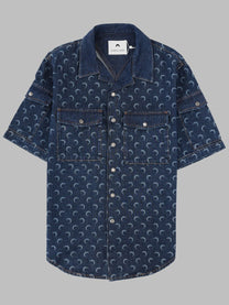 Marine Serre Men's Camicia in Denim Con Stampa All over Blue