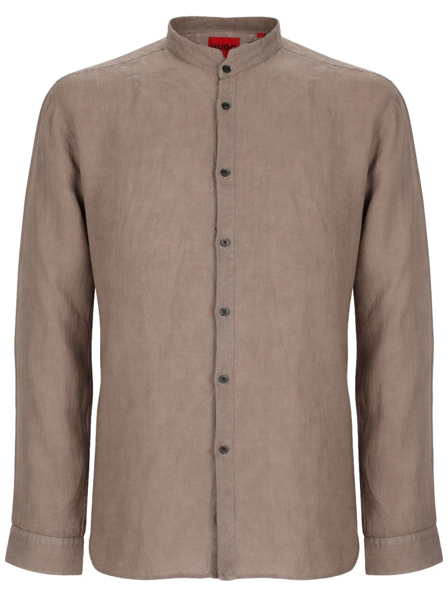 HUGO BOSS Men's Camicia in Lino Brown