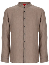 HUGO BOSS Men's Camicia in Lino Brown