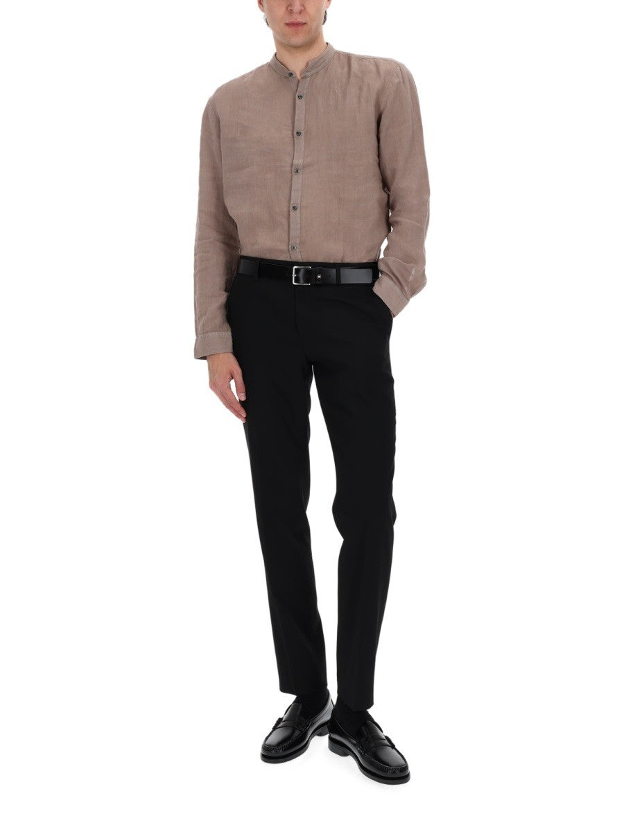 HUGO BOSS Men's Camicia in Lino Brown