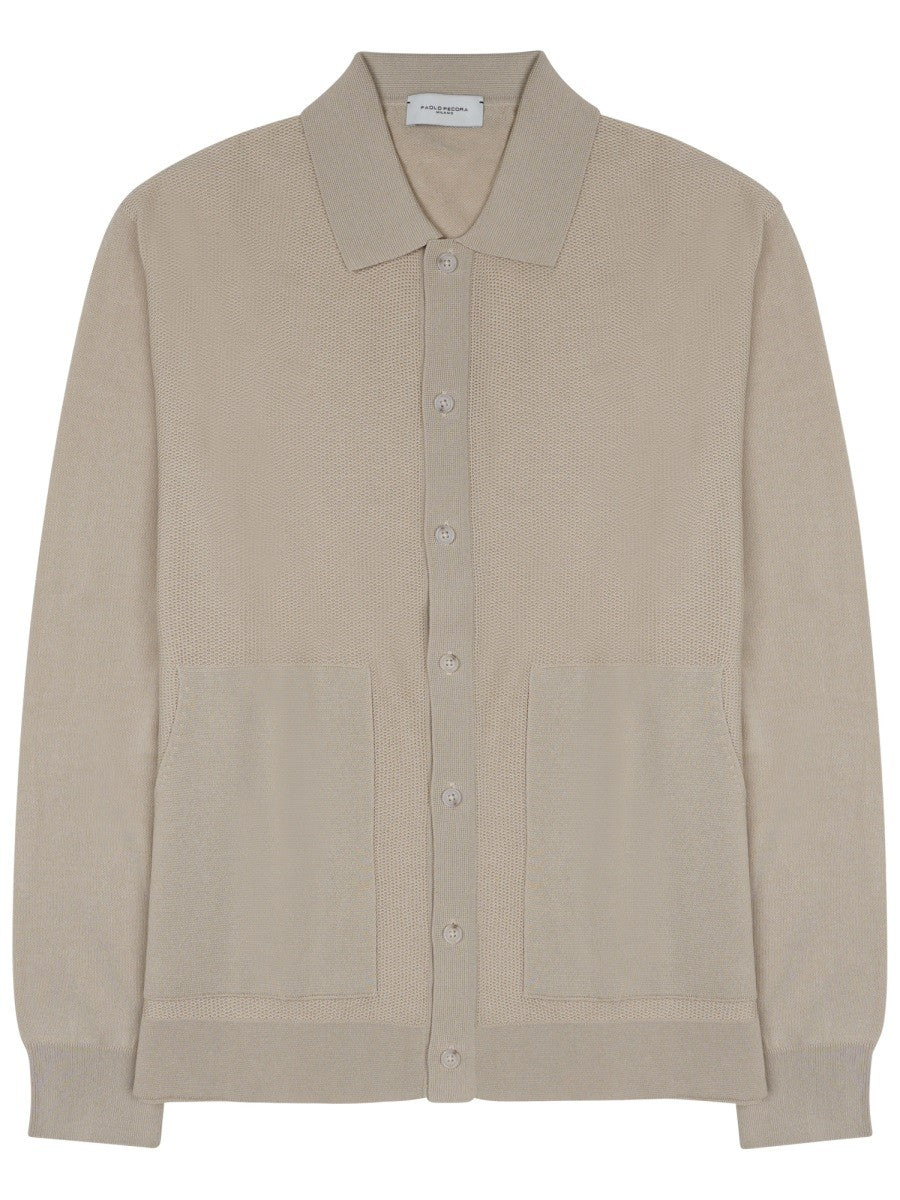 Paolo Pecora Milano Men's Camicia in Maglia DI Cotone Beige