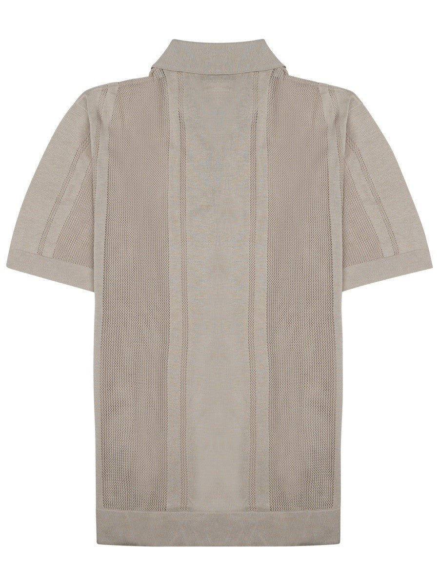 Paolo Pecora Milano Men's Camicia in Maglia DI Seta Cotone Beige