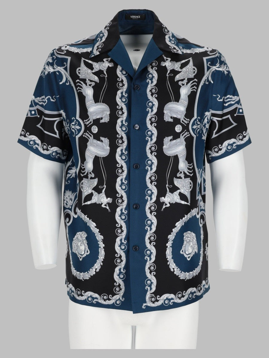 Versace Men's Camicia in Seta Stampa Baroque Multicolor