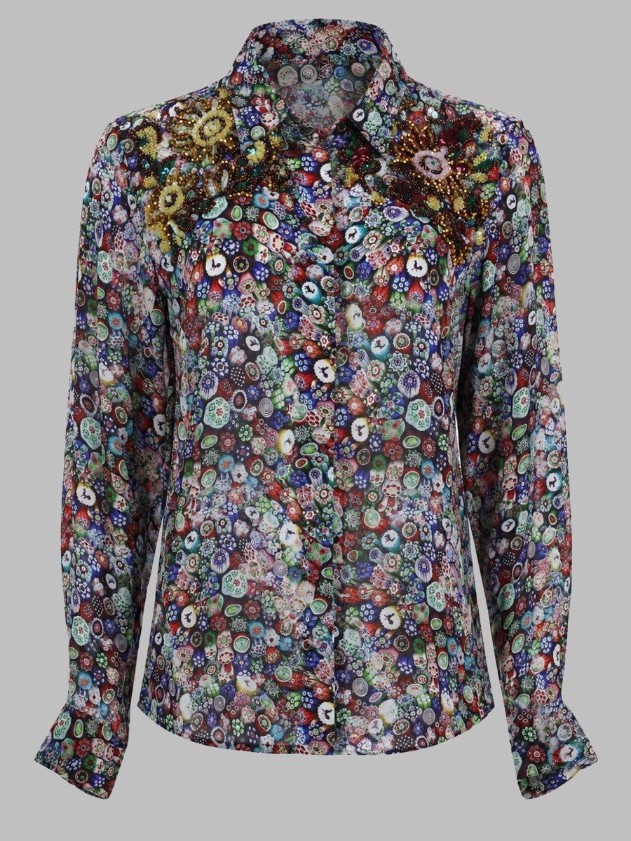 Dries Van Noten Women's Camicia in Viscosa Ricamata Multicolor