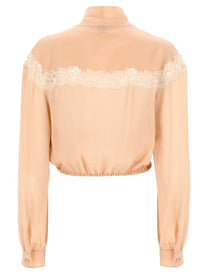 Saint Laurent Women's Camicia Lavallière in Georgette DI Seta Pizzo Beige