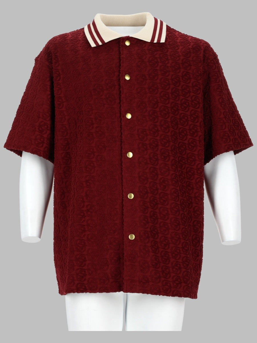Drôle de Monsieur Men's Camicia Monogram in Cotone Red