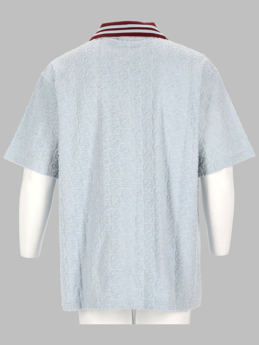 Drôle de Monsieur Men's Camicia Monogram in Cotone Blue