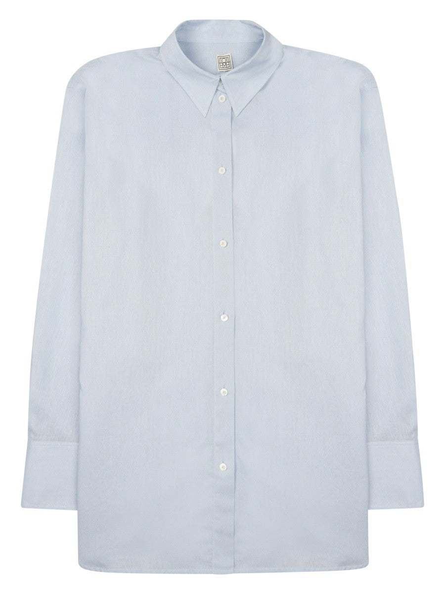 Toteme Women's Camicia Oversize in Cotone Lino Blue