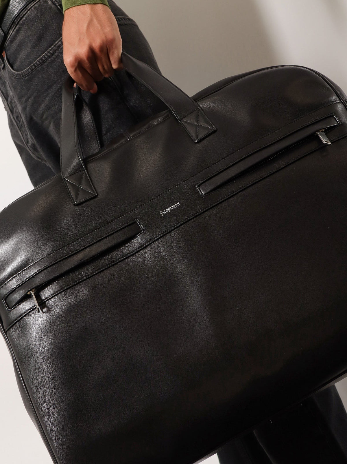 Saint Laurent Men's Camp Leather Travel Bag Black