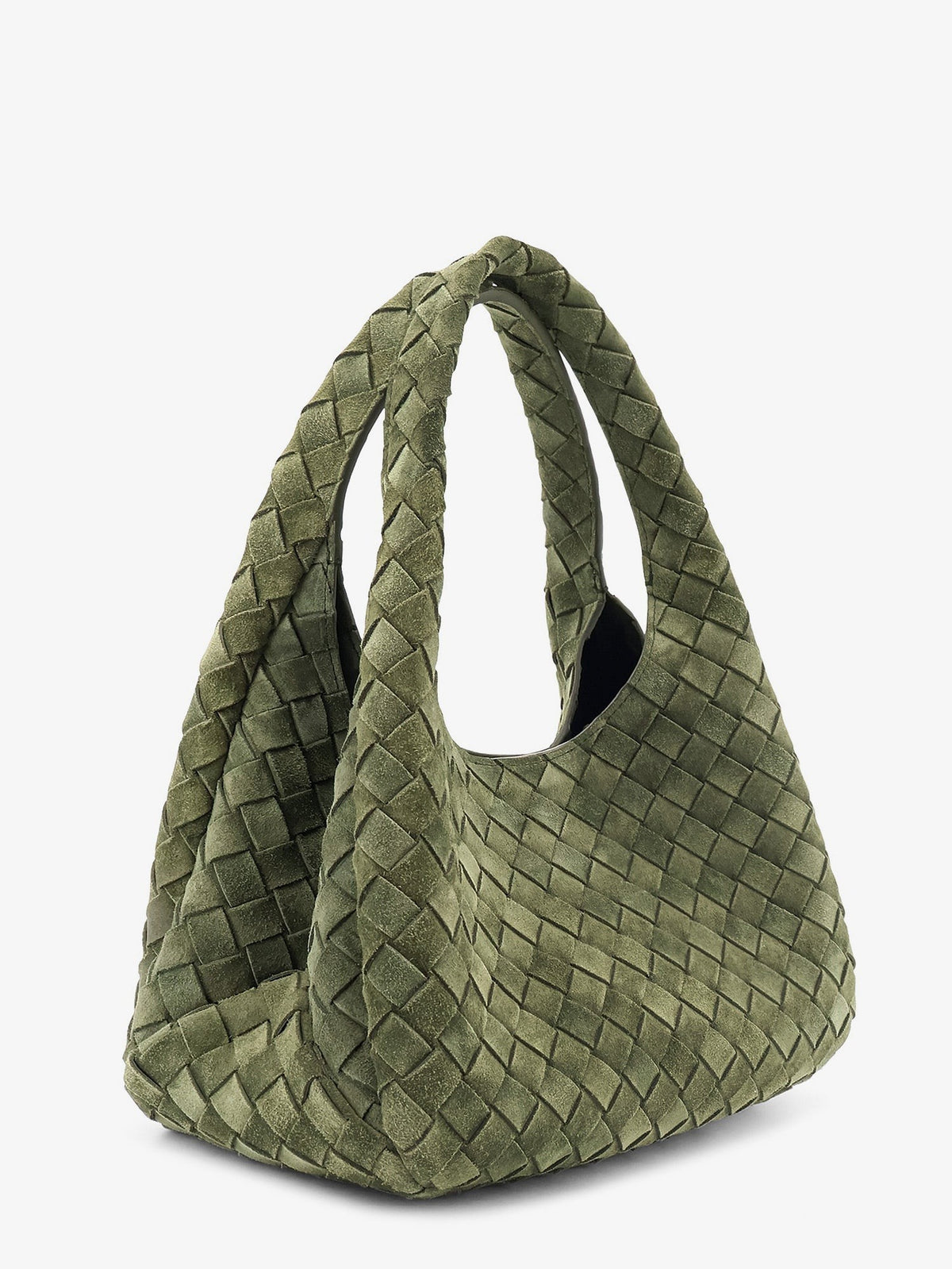 Bottega Veneta Women's Campana Intrecciato Suede Shoulder Bag Green