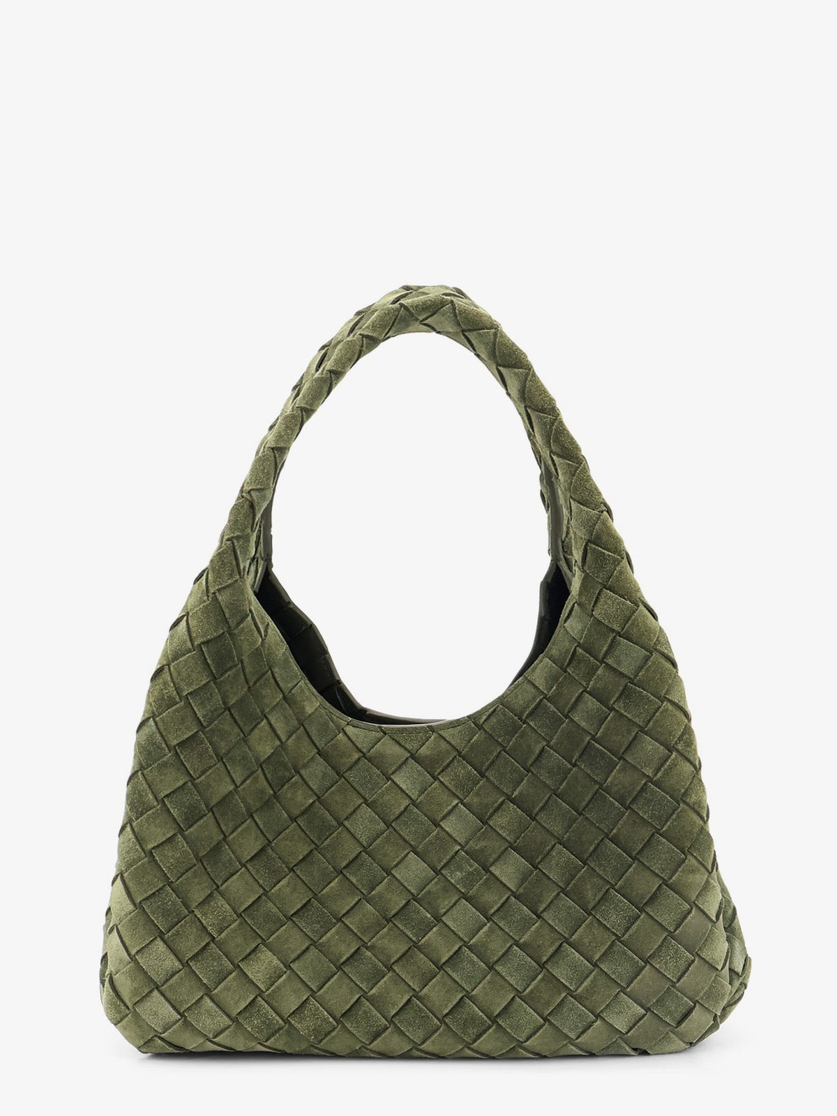 Bottega Veneta Women's Campana Intrecciato Suede Shoulder Bag Green