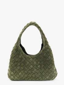 Bottega Veneta Women's Campana Intrecciato Suede Shoulder Bag Green