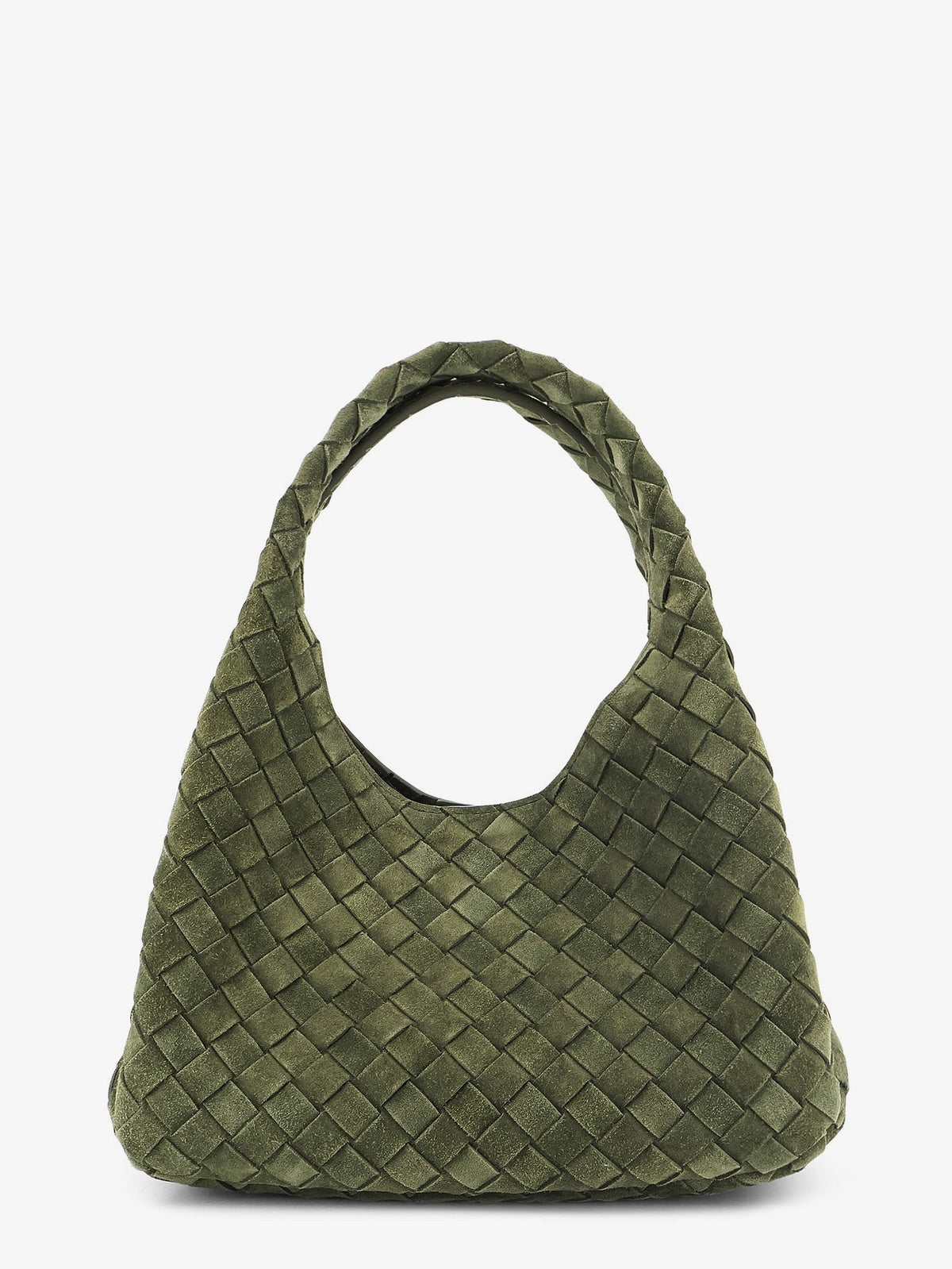 Bottega Veneta Women's Campana Intrecciato Suede Shoulder Bag Green