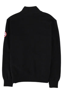 Canada Goose men’s giacca in maglia hybridge black black turtleneck sweater with red and white logo patch on left sleeve