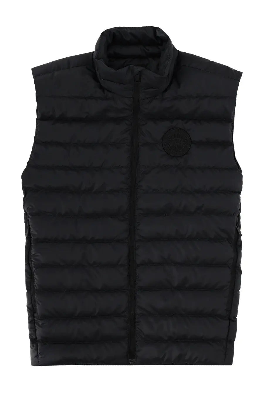 Canada Goose men’s black quilted puffer vest with high collar and front zipper for cold weather layering