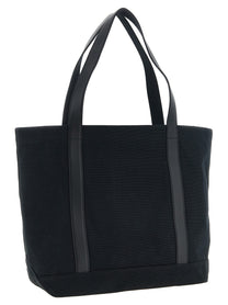 Maison Kitsuné Canvas and Large Leather Shopping Bag Black