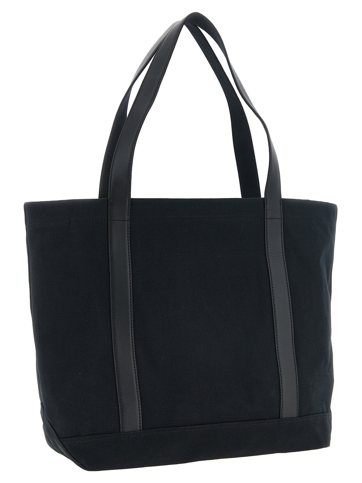 Maison Kitsuné Canvas and Large Leather Shopping Bag Black