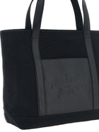Maison Kitsuné Canvas and Large Leather Shopping Bag Black