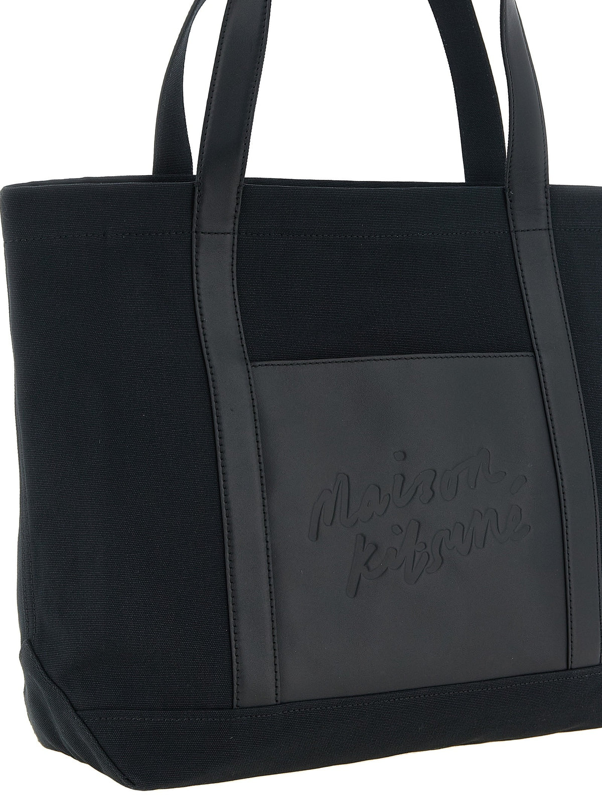 Maison Kitsuné Canvas and Large Leather Shopping Bag Black