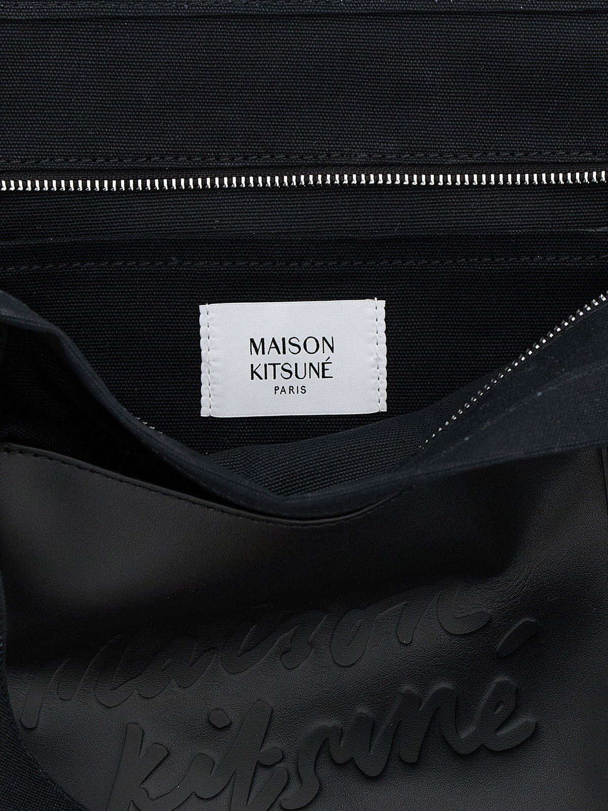 Maison Kitsuné Canvas and Large Leather Shopping Bag Black