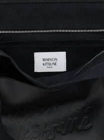 Maison Kitsuné Canvas and Large Leather Shopping Bag Black