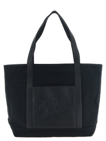 Maison Kitsuné Canvas and Large Leather Shopping Bag Black