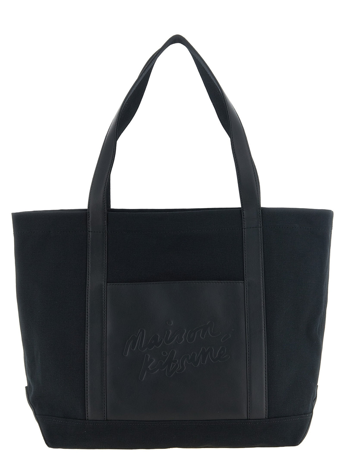 Maison Kitsuné Canvas and Large Leather Shopping Bag Black