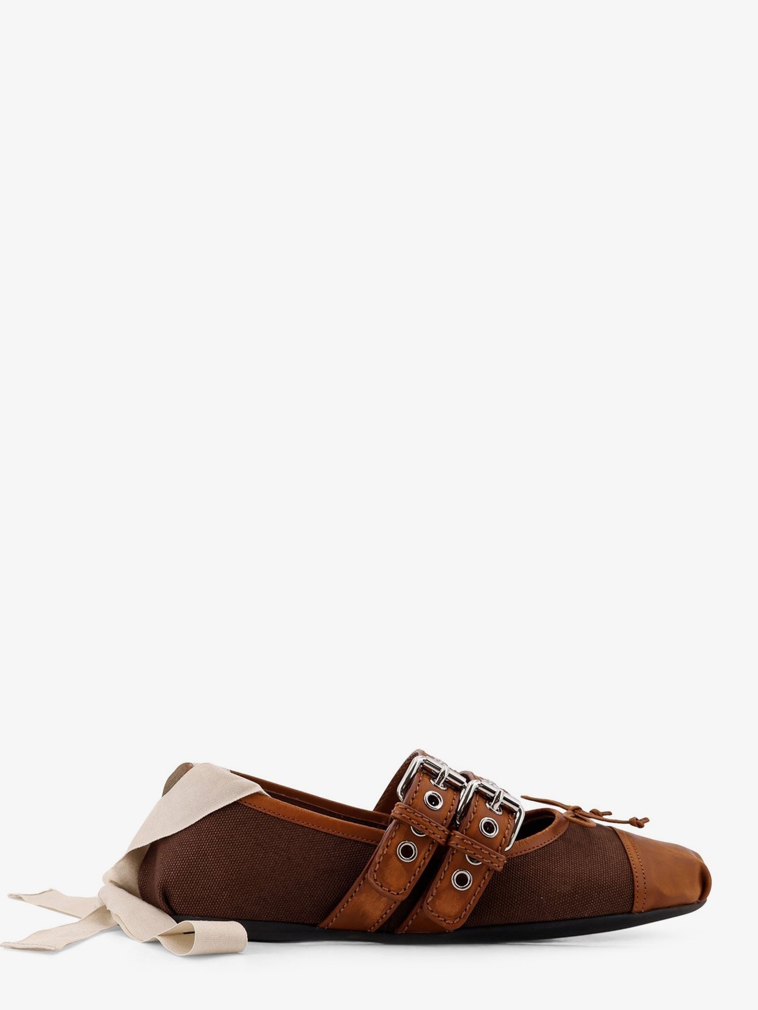 Miu Miu Women's Canvas and Leather Blend Ballerinas Brown