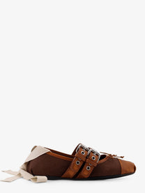 Miu Miu Women's Canvas and Leather Blend Ballerinas Brown