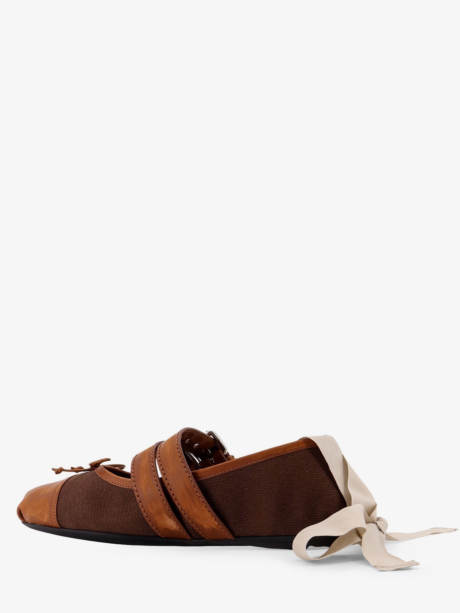 Miu Miu Women's Canvas and Leather Blend Ballerinas Brown