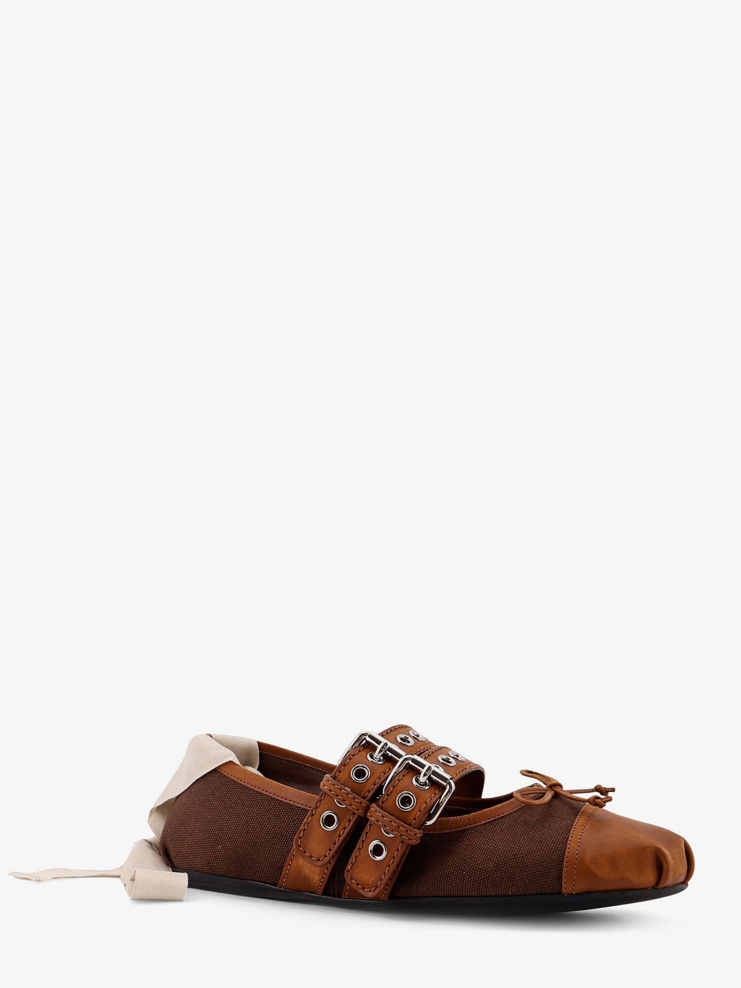 Miu Miu Women's Canvas and Leather Blend Ballerinas Brown