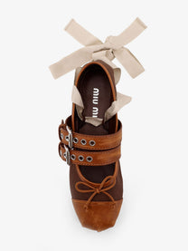 Miu Miu Women's Canvas and Leather Blend Ballerinas Brown