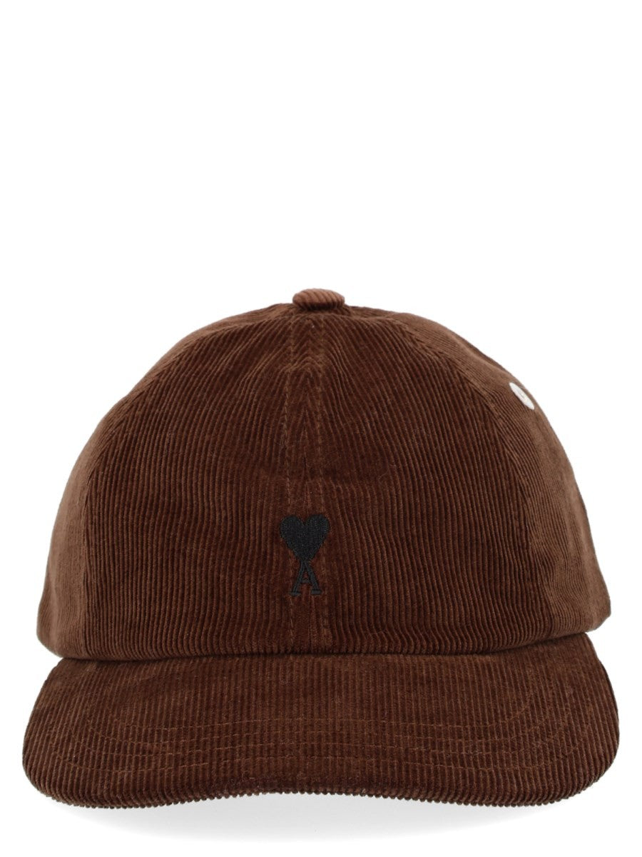 Ami Paris Unisex Baseball Cap with Ami De Coeur Brown