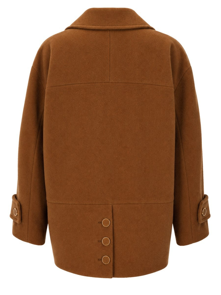 Chloé Women's Cappotto Corto Doppiopetto in Lana Beige