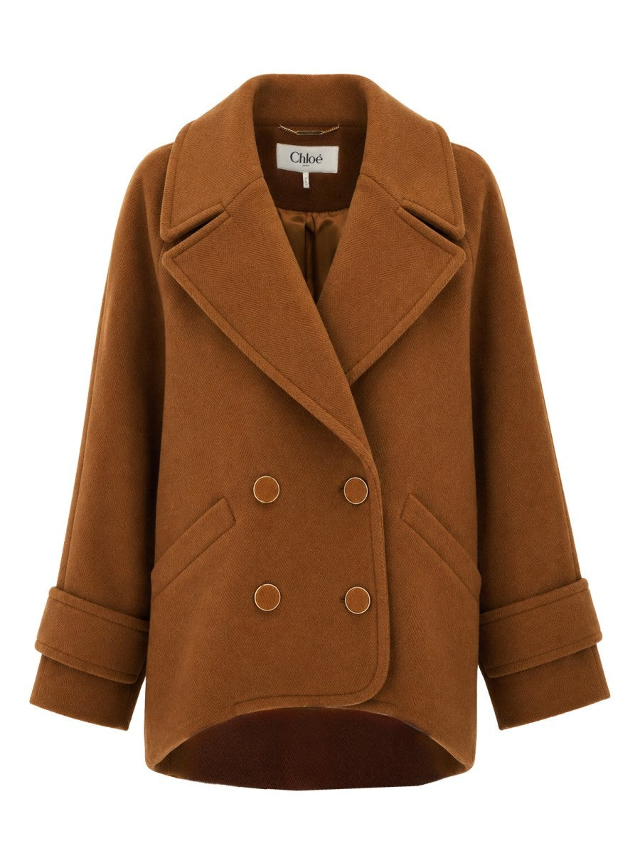 Chloé Women's Wool Short Double-Breasted Coat Beige