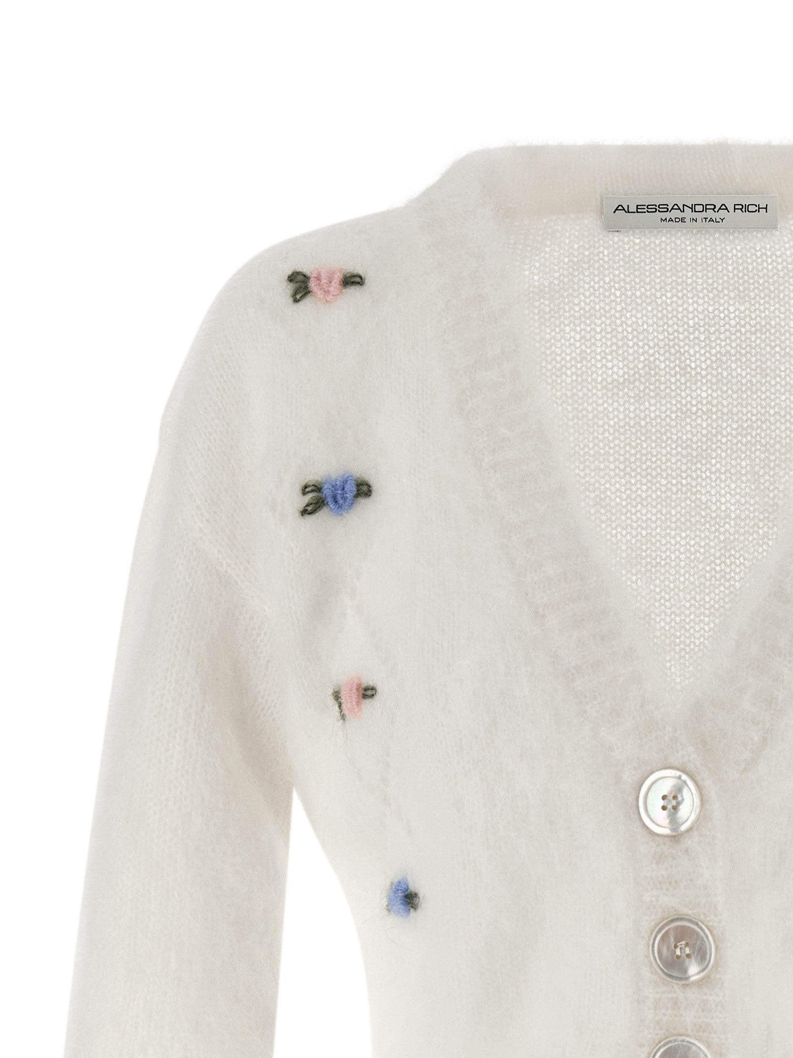 Alessandra Rich Carded Mohair Cardigan White