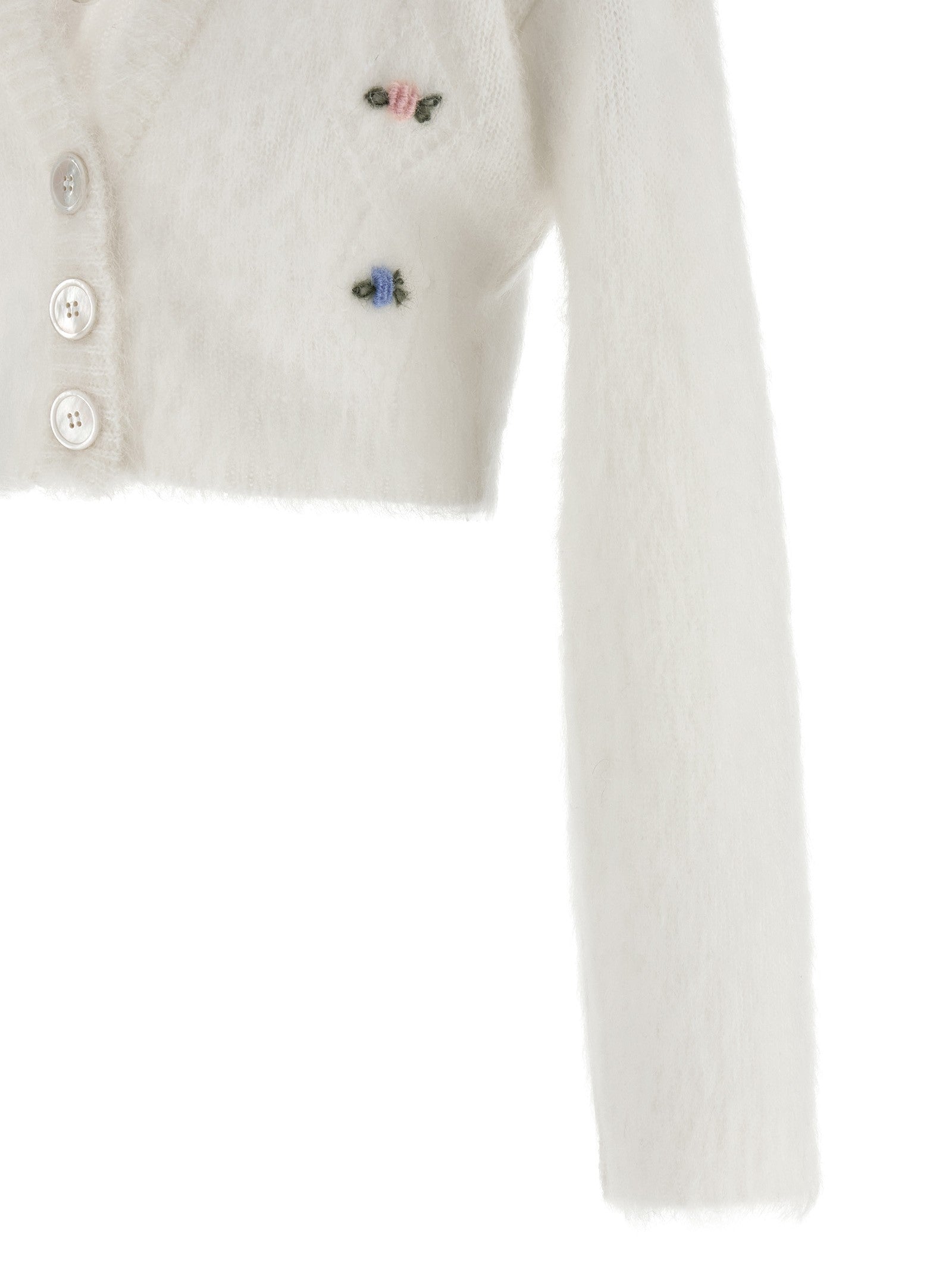 Alessandra Rich Carded Mohair Cardigan White