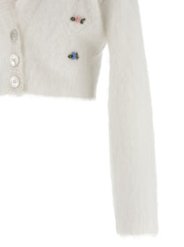 Alessandra Rich Carded Mohair Cardigan White