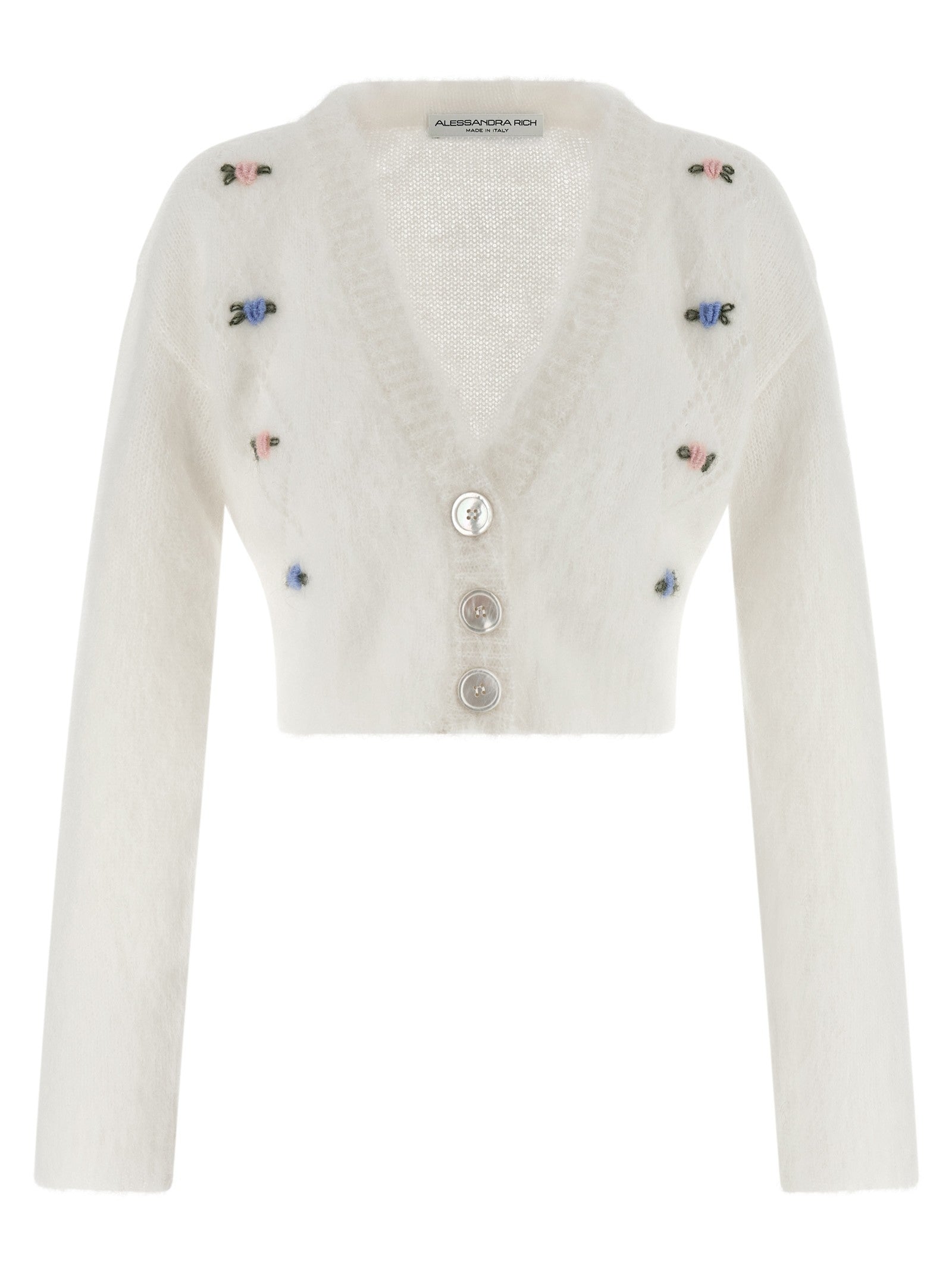 Alessandra Rich Carded Mohair Cardigan White
