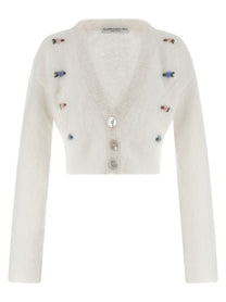 Alessandra Rich Carded Mohair Cardigan White