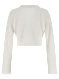 Alessandra Rich Carded Mohair Cardigan White